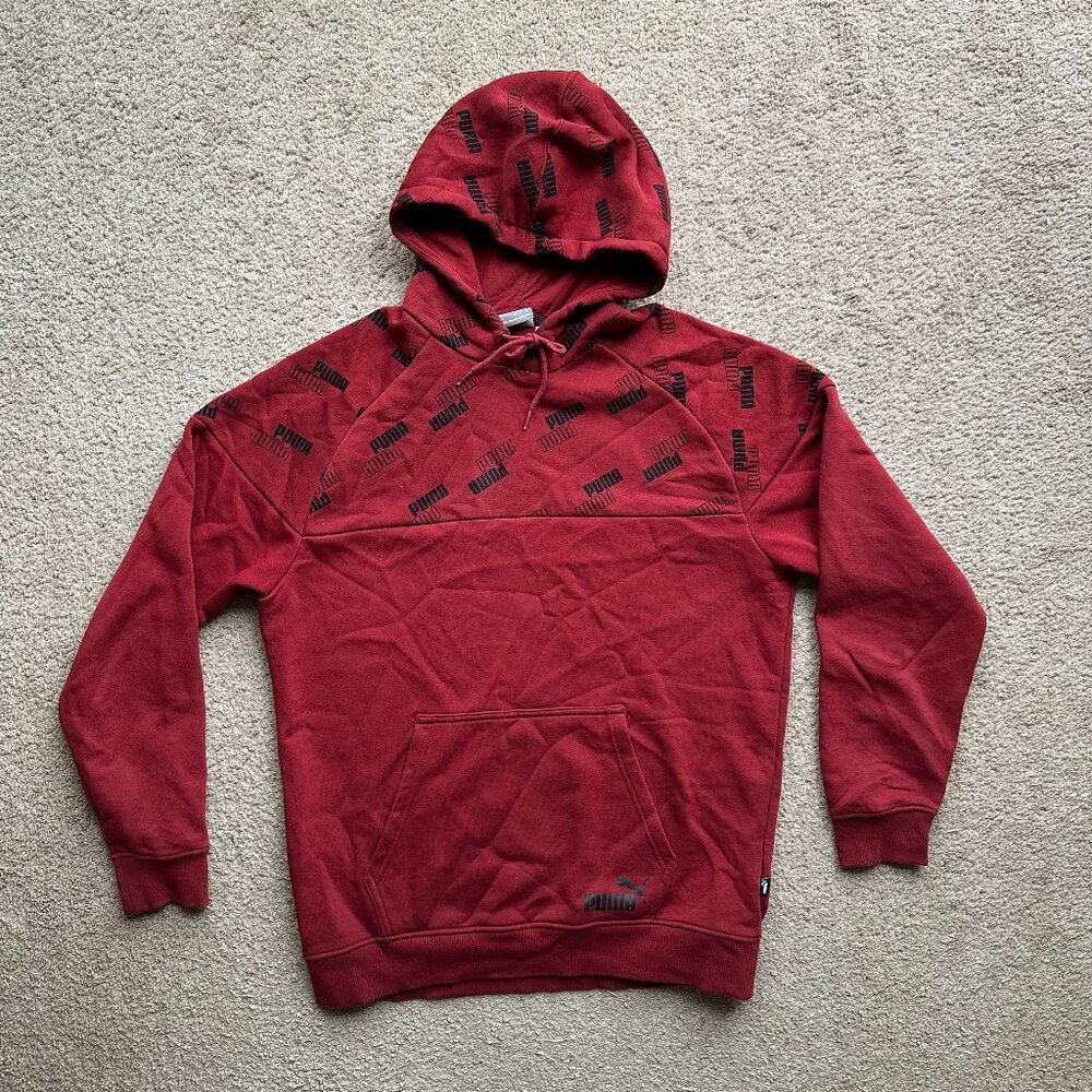 Puma Sweatshirt Mens Medium Hoodie Pullover Red Long Sleeve Pocket